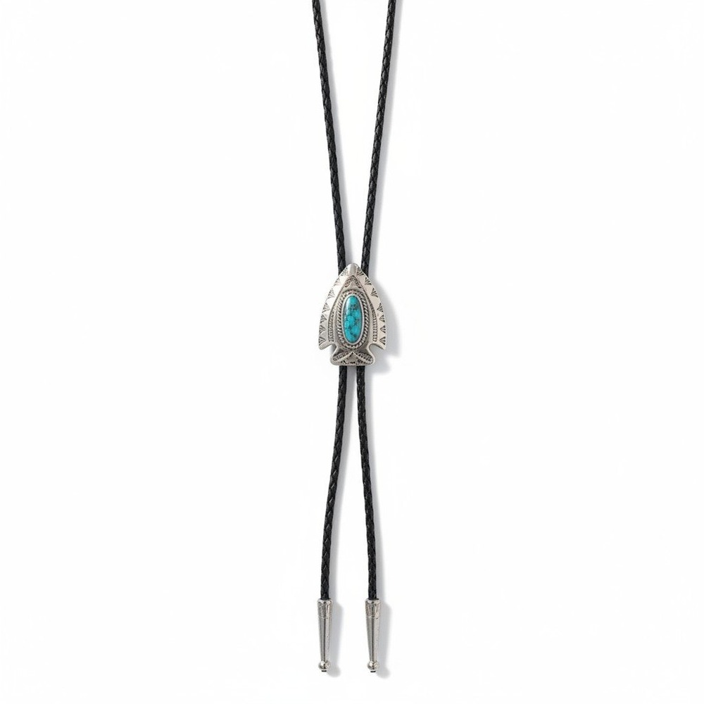 Unbranded Bolo Tie Unisex OS‎ Black Silver Excellent Arrowhead Turquoise Western